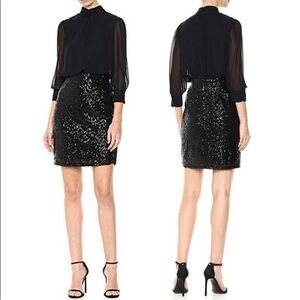 Bebe Sheer Chiffon Blouson Sequin dress